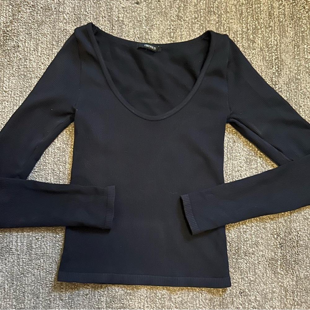 Forever 21 Black Ribbed Long Sleeve Top